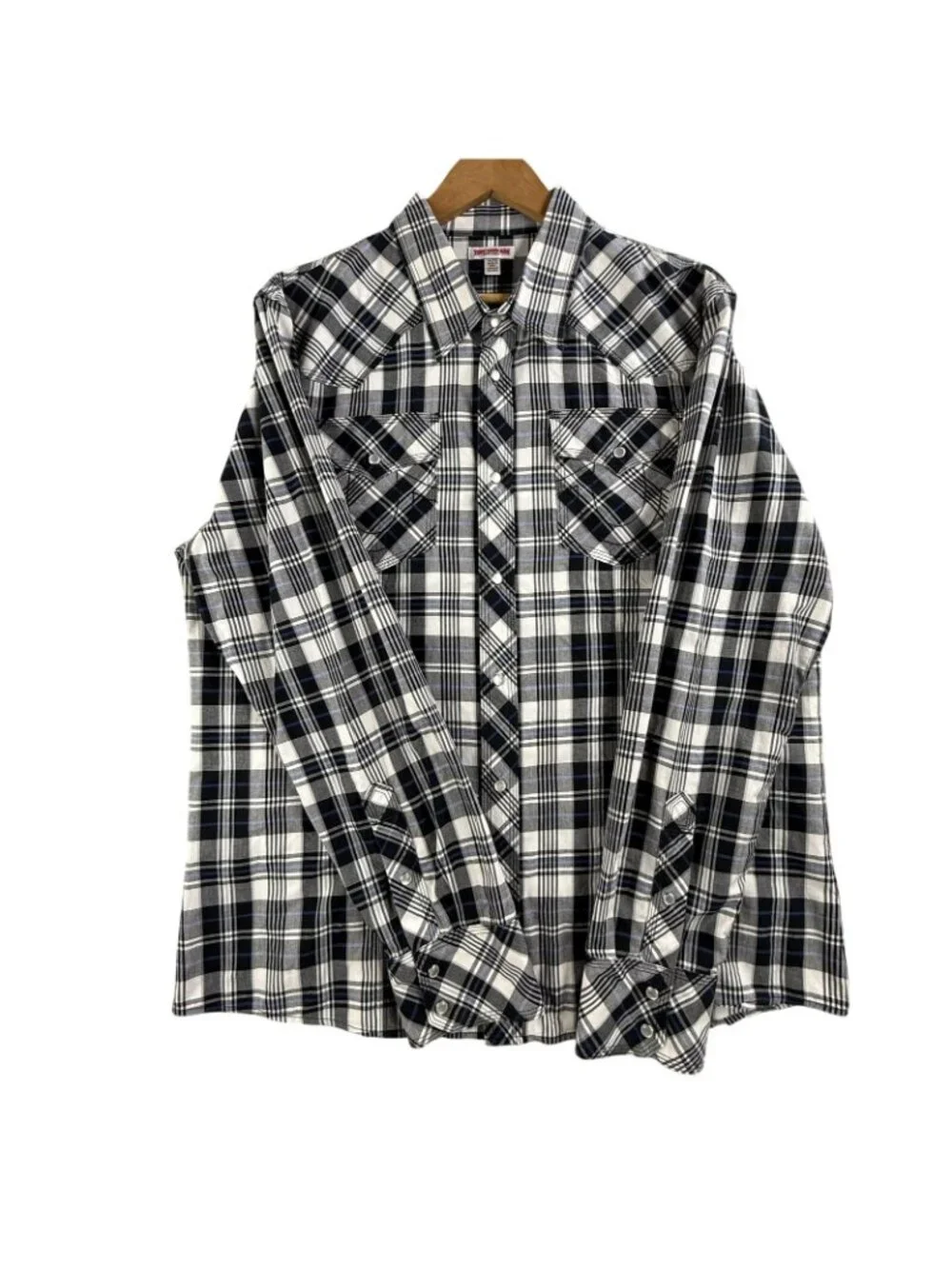 True Religion Shirt Mens 2XL Blue Plaid Pearl Snap Long Sleeve Western Pockets